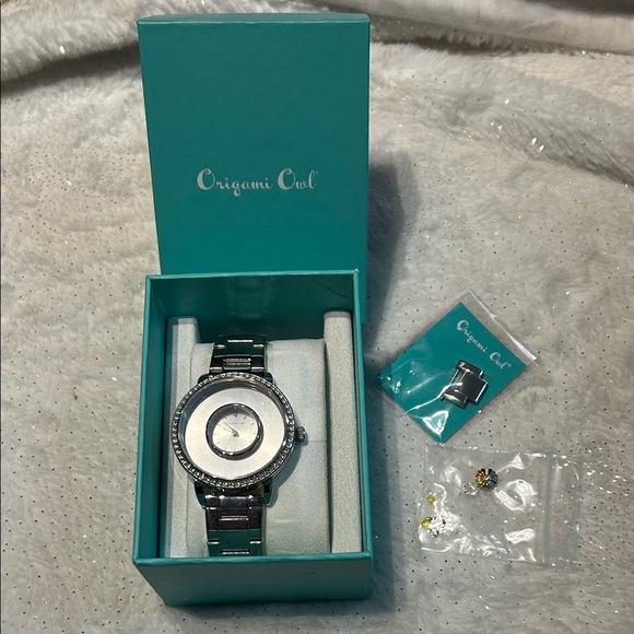 NEW in BOX Origami Owl LOCKET WATCH Silver Stainless Steel Crystal Accent